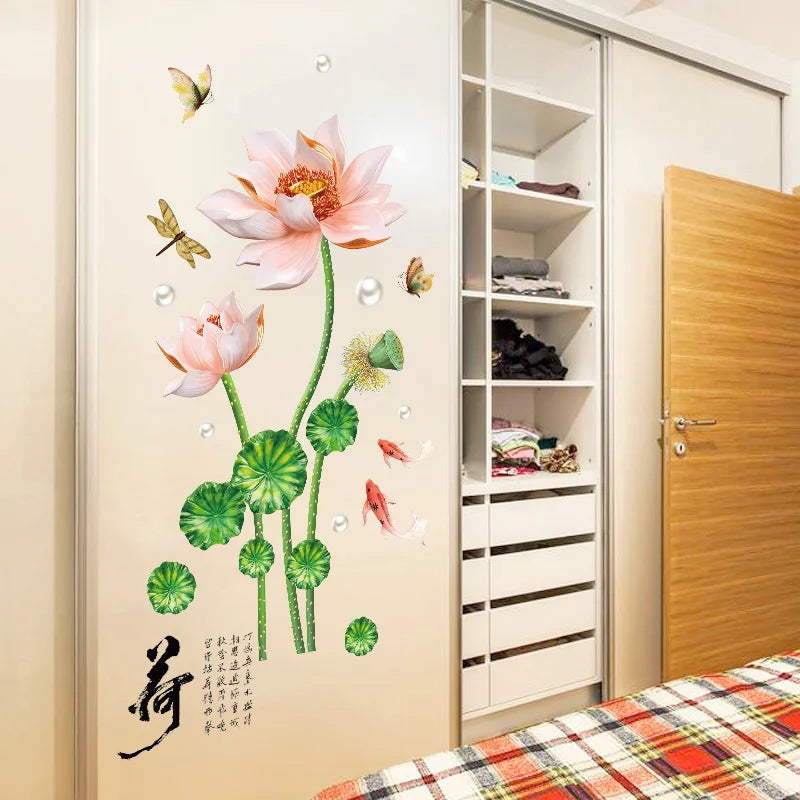 Dragonfly Butterfly Lotus Flower Wall Stickers