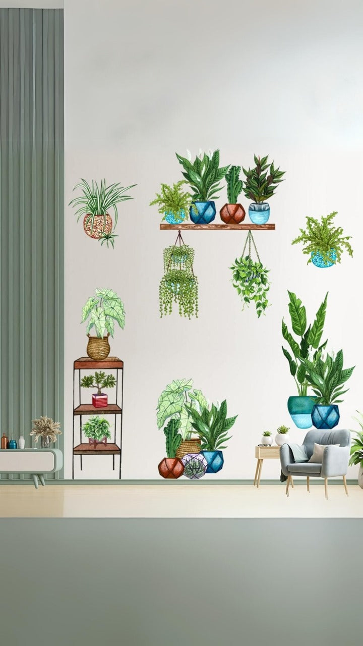 Tropical Plants Green Leaves Wall Stickers-6pcs Set